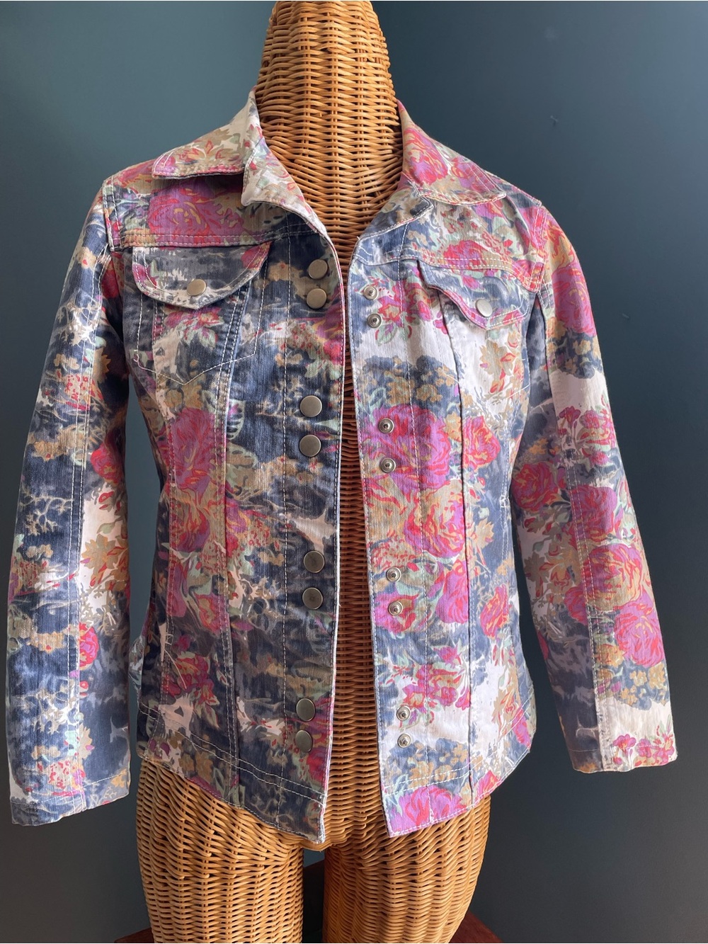 Vintage Live Little EUC Floral Denim Jean Jacket Snap Front Size PS